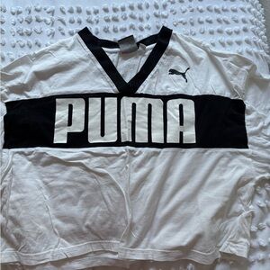 PUMA Black and White V-Neck Logo Tee